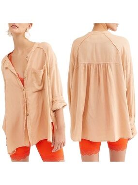 Free people keep it simple rustic button up dusty rose womens M oversized